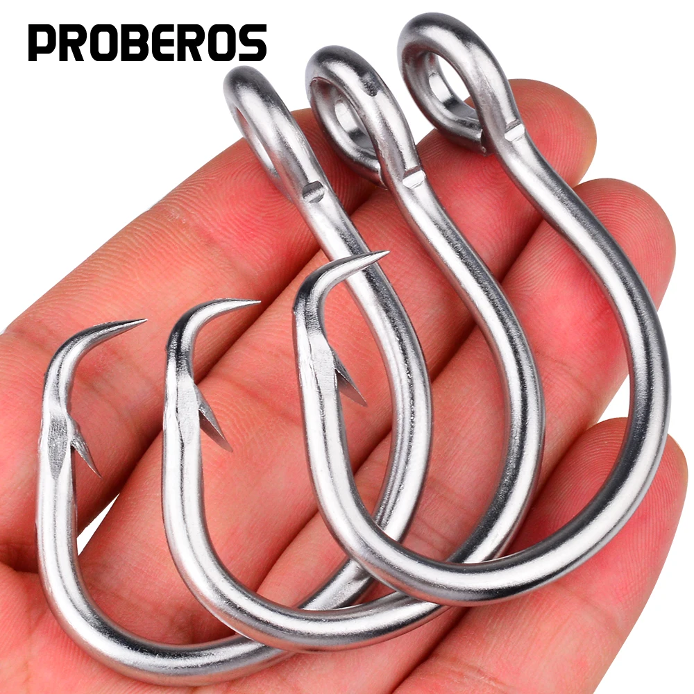 Proberos 5 uds ganchos circulares de atún de acero inoxidable juego grande gancho de agua salada gancho circular de vástago corto Extra fuerte 13/0-16/0