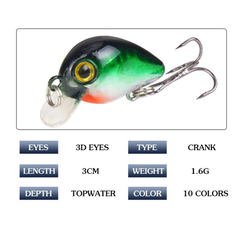 1 Uds Mini señuelo de pesca Crankbait 3cm 1,6g Topwater cebo duro Artificial Bass Wobblers aparejos de pesca de Lucio - imagen 2