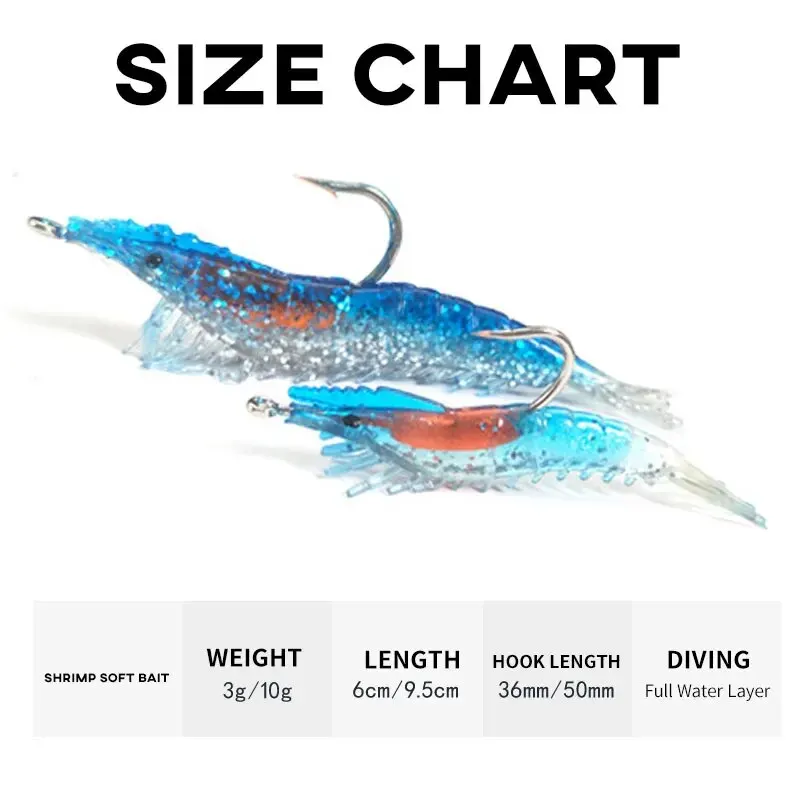 Señuelos de pesca de camarones suaves, 4 Uds., 3g, 6cm, Gel de sílice Artificial, cebos blandos, revestimiento de plomo luminoso, señuelo para todas las aguas para lubina - imagen 2