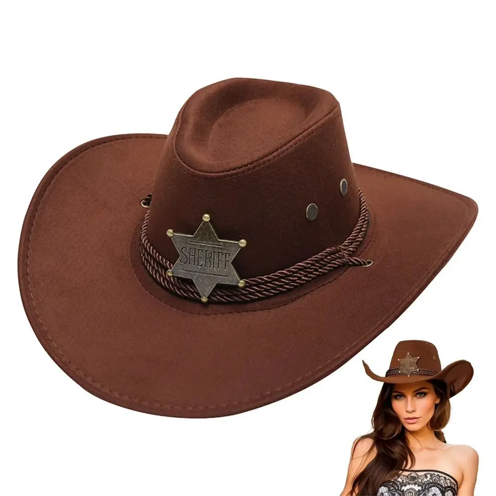 Sombrero de vaquero de playa de gamuza Artificial Unisex, ala ancha, protección solar, sombrero de Cosplay para fiesta, sombrero de Jazz transpirable de Color sólido - imagen 3