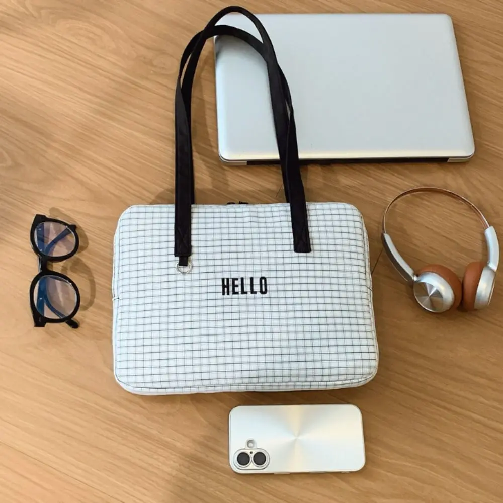 Bolso de hombro para ordenador portátil de 13/14 pulgadas, funda para tableta a prueba de golpes de gran capacidad, patrón de rejilla multifuncional, bolso de viaje para ordenador portátil - imagen 4