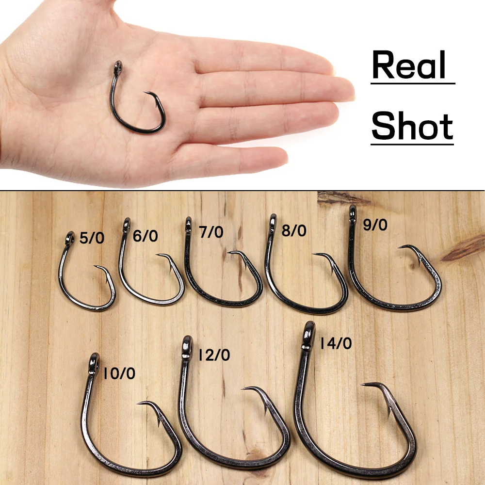 Elllv 5/0 - 16/0 4X gancho circular fuerte y pesado, anzuelo de pesca de agua salada compensado para mortero, atún, tiburón, pesca en barco de aguas profundas - imagen 5