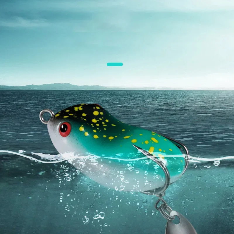 OUTKIT-Mini señuelo de pesca de rana suave, cebo giratorio con lentejuelas de Metal, doble gancho, rana trueno, Bait7/12g, Wobblers Topwater Swimbait - imagen 4