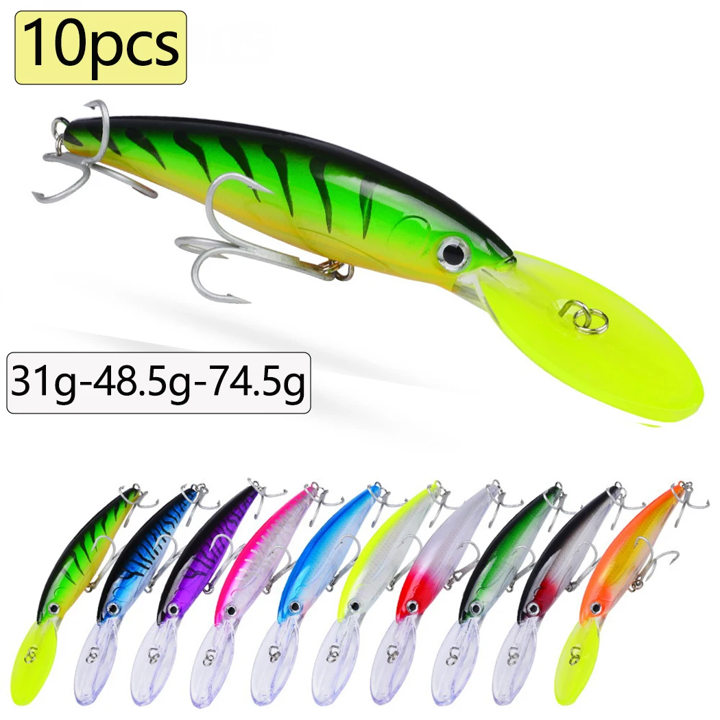 10 Uds señuelo de pesca flotante 32g 50g 75g cebo de pececillo de fundición larga agua salada lubina cebo duro Minnow para aparejos de pesca de lubina - imagen 2