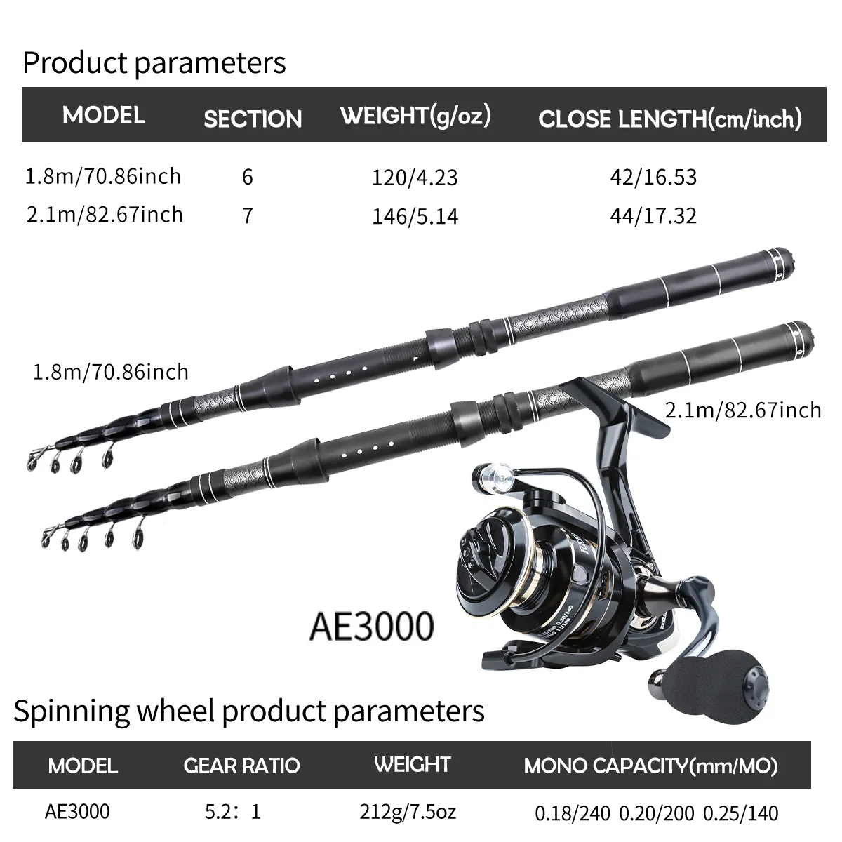 Juego combinado de caña de pescar telescópica y carrete giratorio con sedal, Kit de Señuelos de Pesca para agua dulce y salada - imagen 3