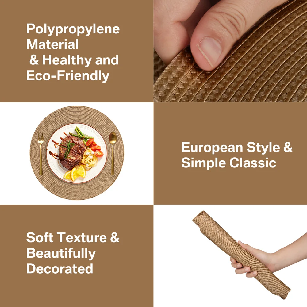 Conjuntos de 6 manteles individuales tejidos y posavasos, manteles redondos de algodón para mesa de cena, antideslizantes, resistentes al calor, fáciles de limpiar - imagen 5