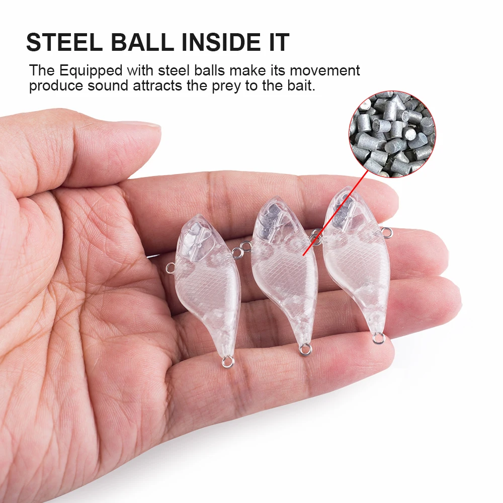 Hanlin-Cebo duro sin pintar, 10/20 piezas, Mini VIB, 3,5 cm, 4g, Señuelos de Pesca en blanco, bolas de plástico transparente, cuerpos duros, aparejos de hundimiento oscilantes - imagen 4
