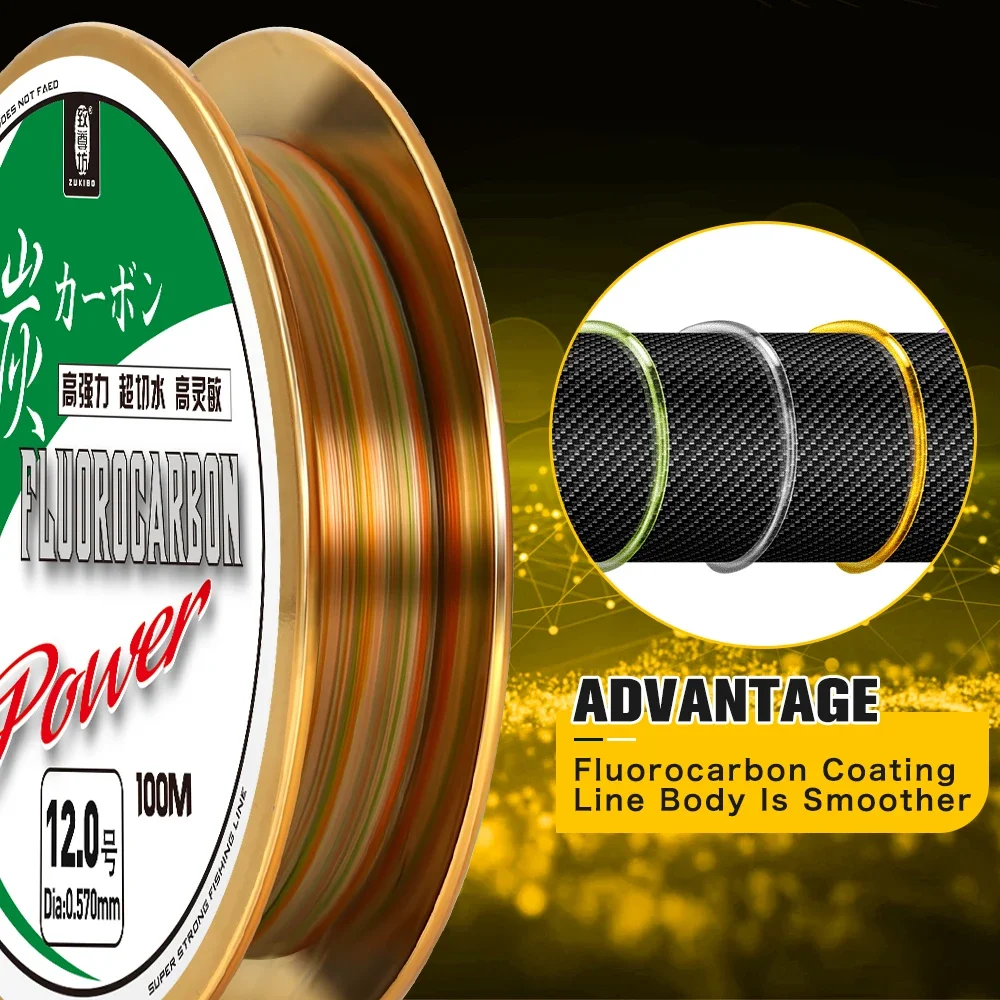ZUKIBO 50M 100M 100% Material japonés 2-88LB líneas de pesca de fluorocarbono línea líder de fibra de carbono pesca de carpa de hundimiento rápido - imagen 5