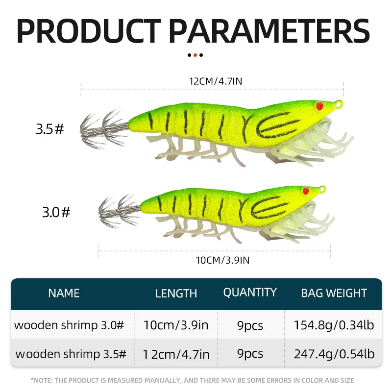 9 unids/bolsa plomo plomo pie suave cebo de pulpo calamar plantilla gancho simulación camarón cebo falso luminoso madera falsa camarones señuelos - imagen 3