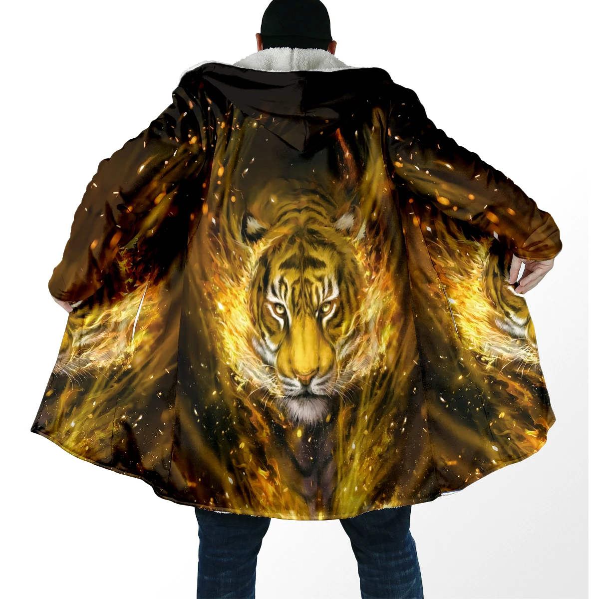 2025 capa de moda de invierno para hombre, capa con capucha de lana gruesa con estampado 3D de tigre Animal, capa cálida informal Unisex DP92 - imagen 3