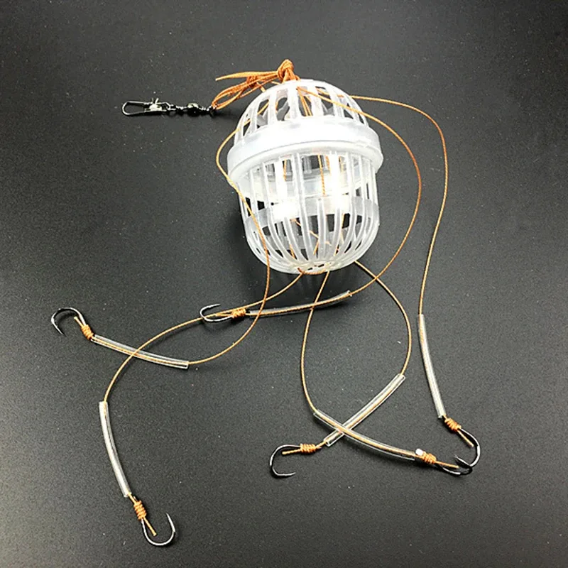 1 Uds. Anzuelo de pesca con jaula de cebo explosivo, 6 garras, acero al carbono, plástico, aparejos de pesca de carpa marina - imagen 3