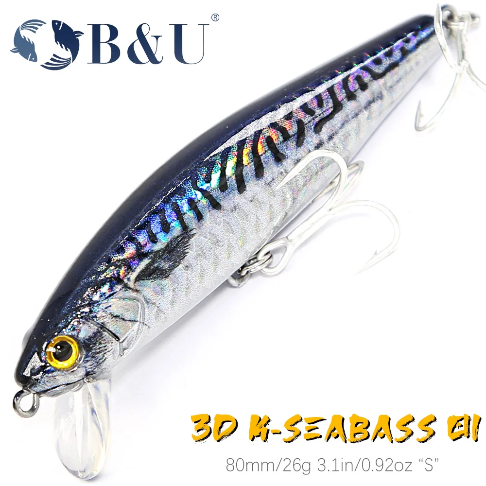 B & U 80mm hundimiento Minnow señuelo duro Jerkbait agua salada larga distancia de fundición Señuelos de pesca mar cebo Artificial Wobblers lubina