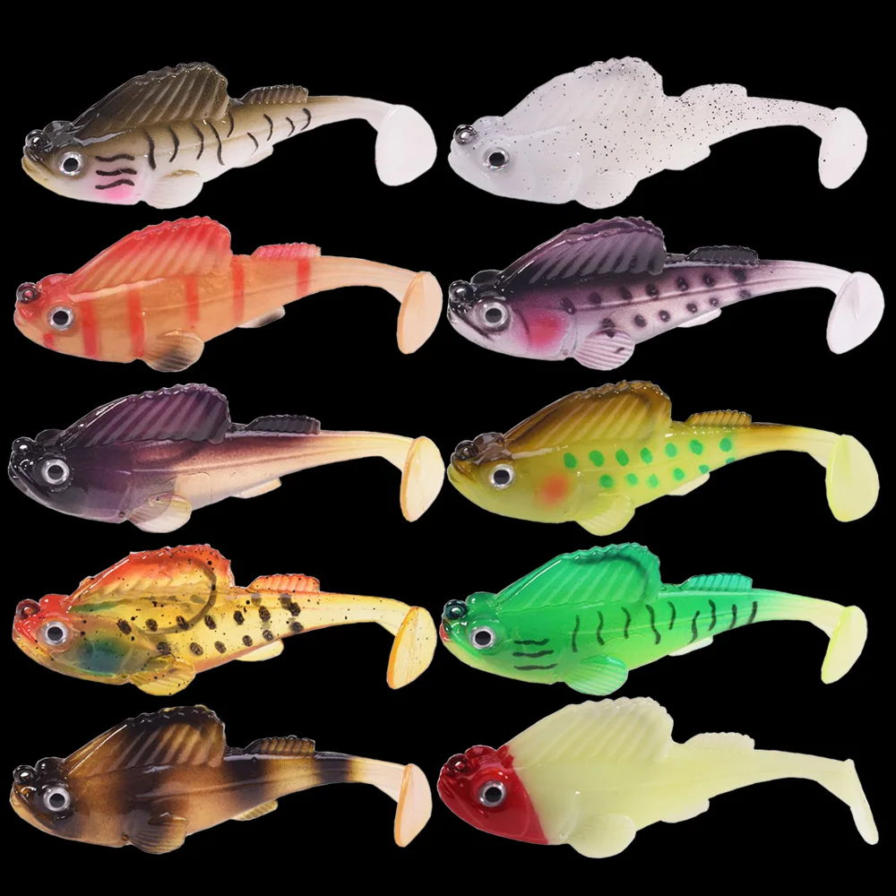 10 Uds. Señuelos de plástico blando 6,5 cm 12g 9cm22g suave Gobie Shad Swimbaits Dark Sleeper Jig Hook Gill Pike Bass Zander pesca Softbait - imagen 4