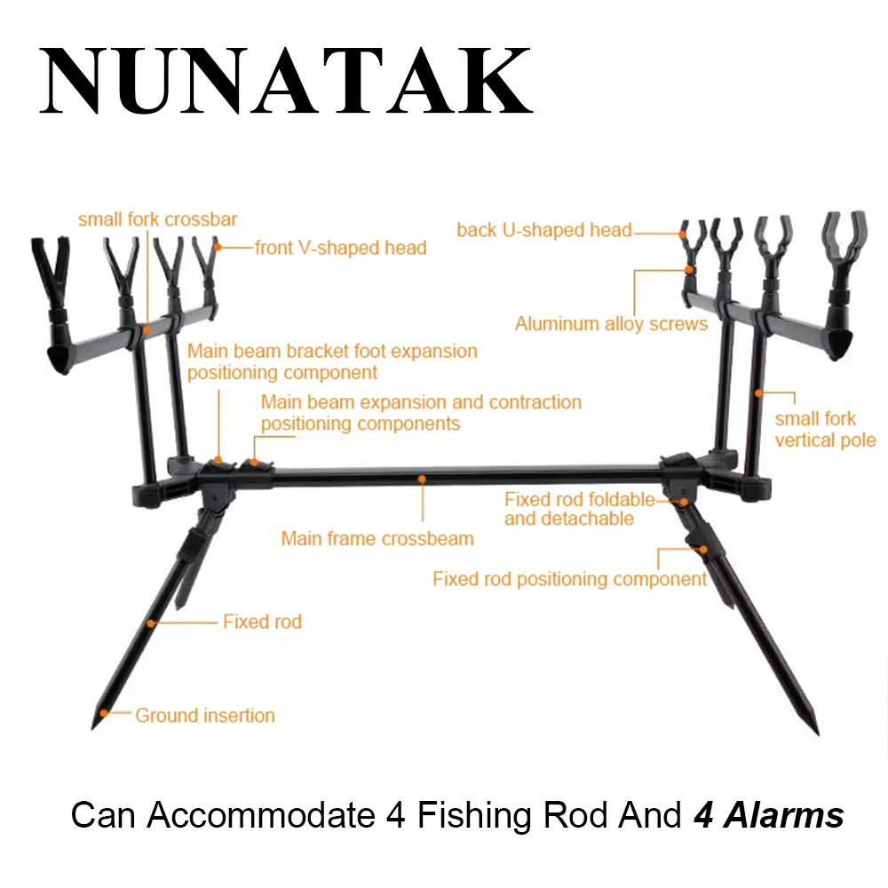 Soporte para caña de pescar NUNATAK, soporte plegable de 4 pies para carpa, marco de soporte para caña de alto carbono, soporte para pesca en el mar, herramientas de pesca de carpa - imagen 5
