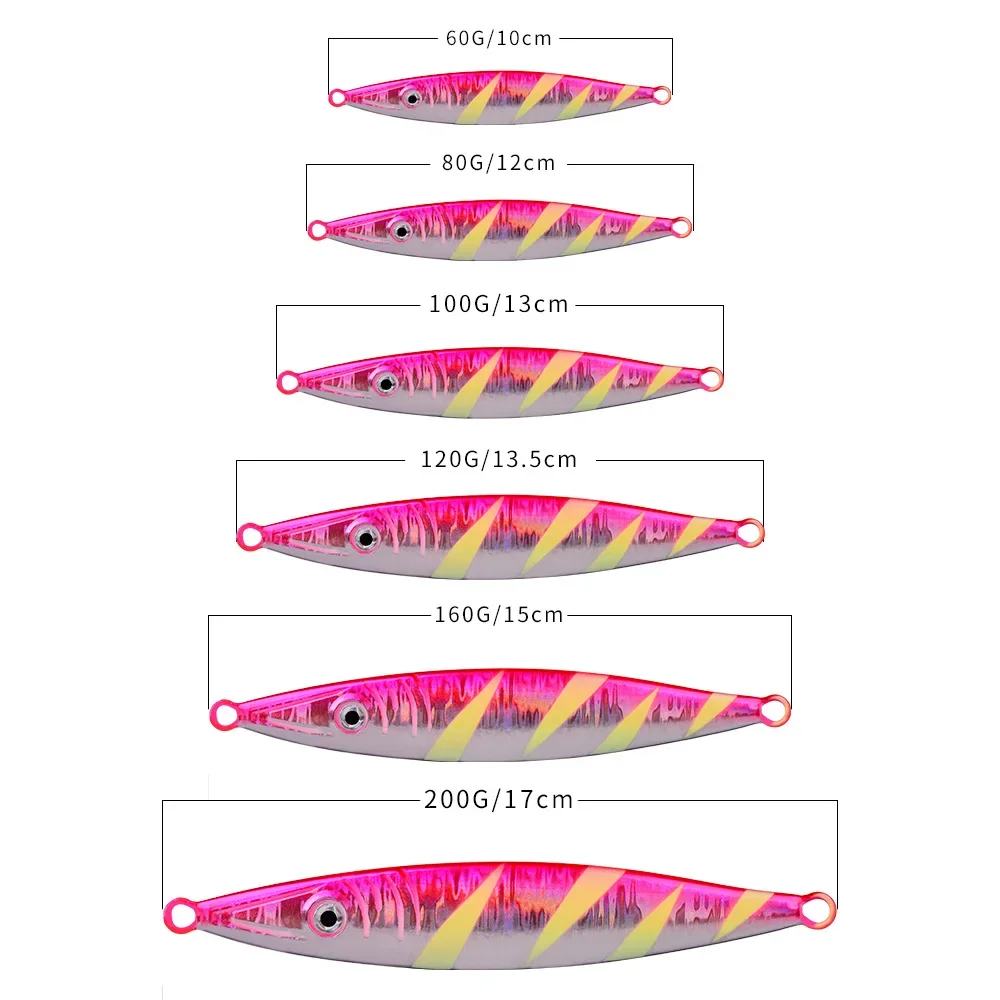 Plantilla de Metal luminosa de 80G y 100G, señuelo de pesca Off Shore, plantilla de paso lento, cuchara de Jigging Vertical súper dura, aparejos de pesca de mar - imagen 5
