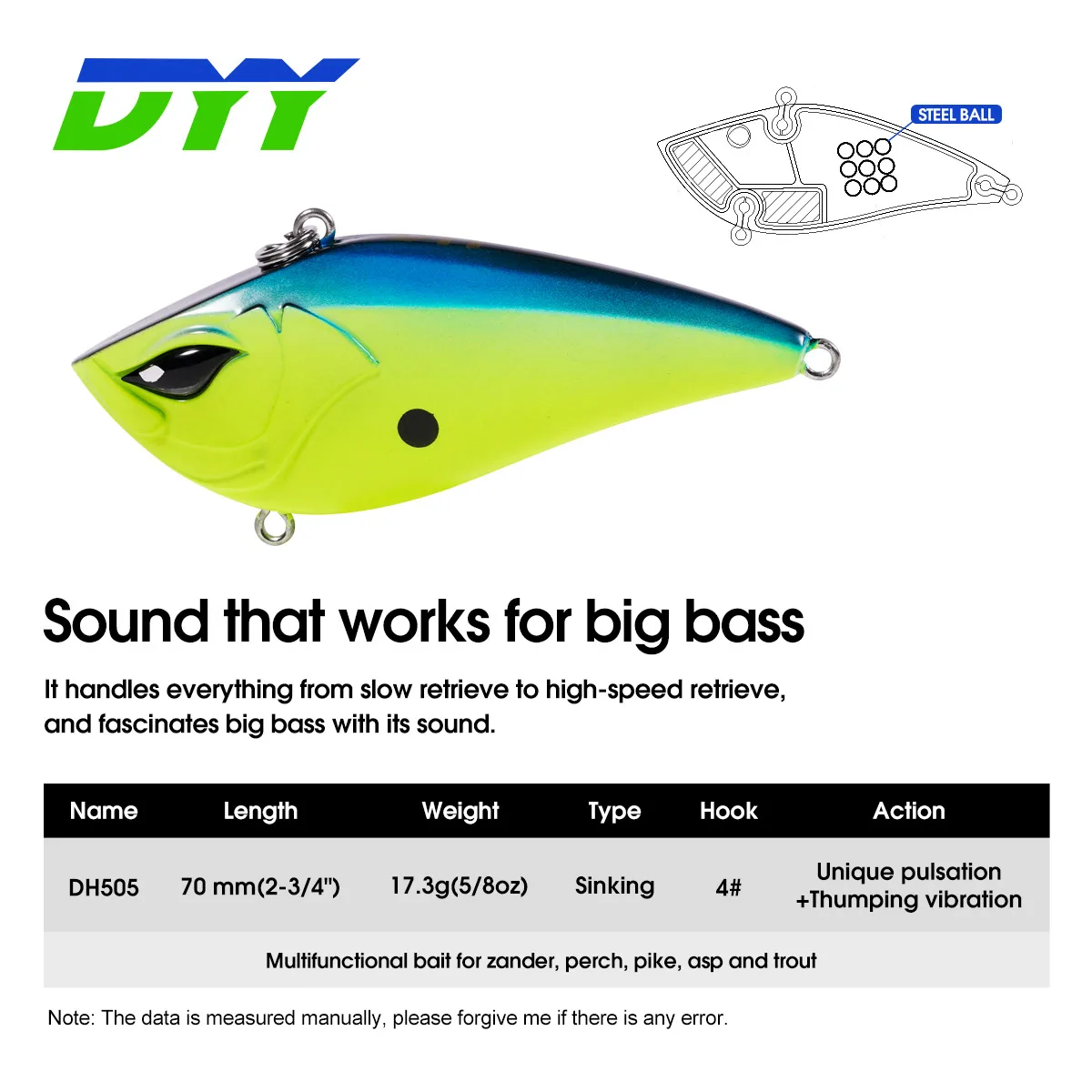 DYY 7cm 17,3g señuelo de pesca Crankbait sin labios que se hunde sonajero vibración Wobbler cebo duro Artificial para lubina señuelo de pesca de perca - imagen 2