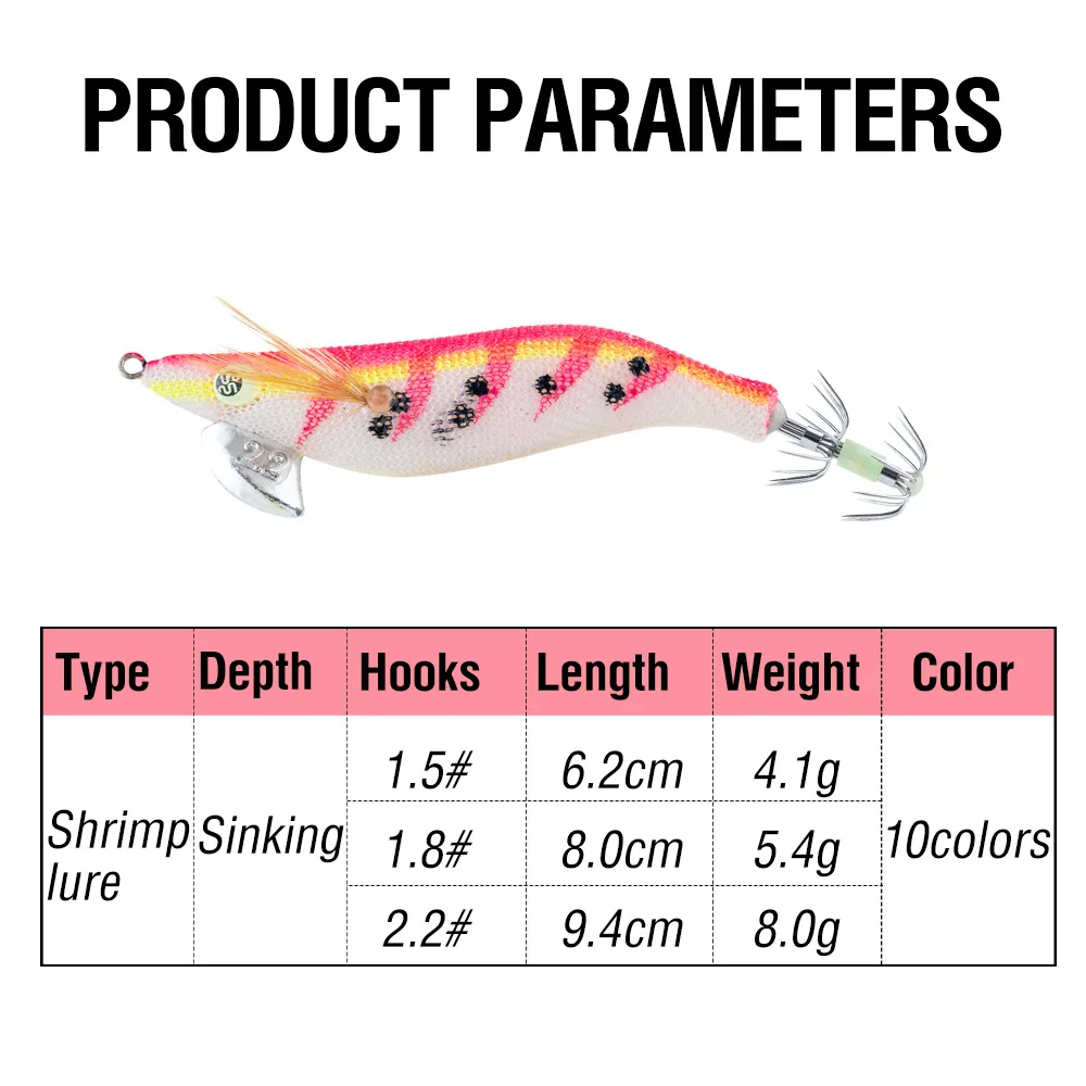 4,1g 5,4g 8g plantilla de calamar señuelo de pesca duro camarones gambas luminosas que brillan en la oscuridad señuelos artificiales aparejos para sepia pulpo - imagen 2