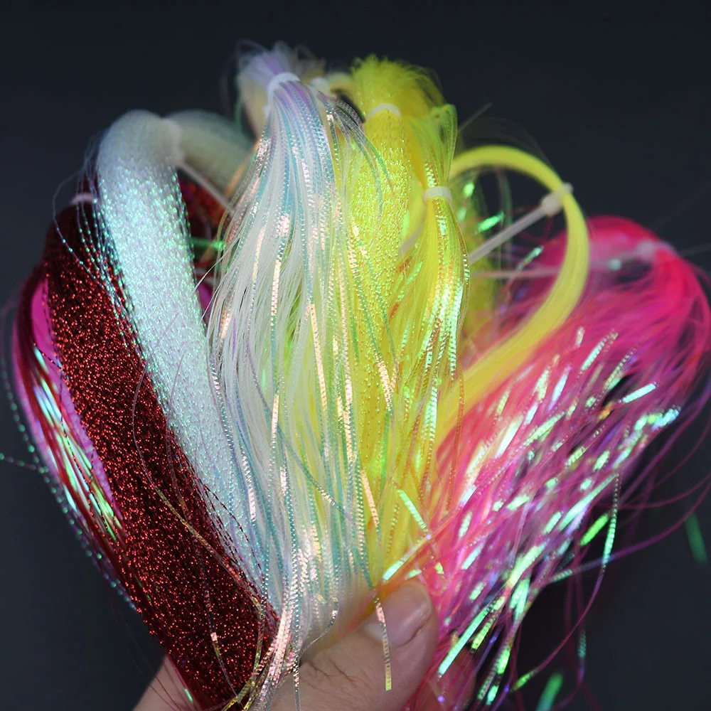 MNFT 6 paquetes Flashabou Crystal Krystal Flash String para atado de moscas Jig señuelo de pesca efecto ondulado pesca con mosca de agua dulce y salada - imagen 5