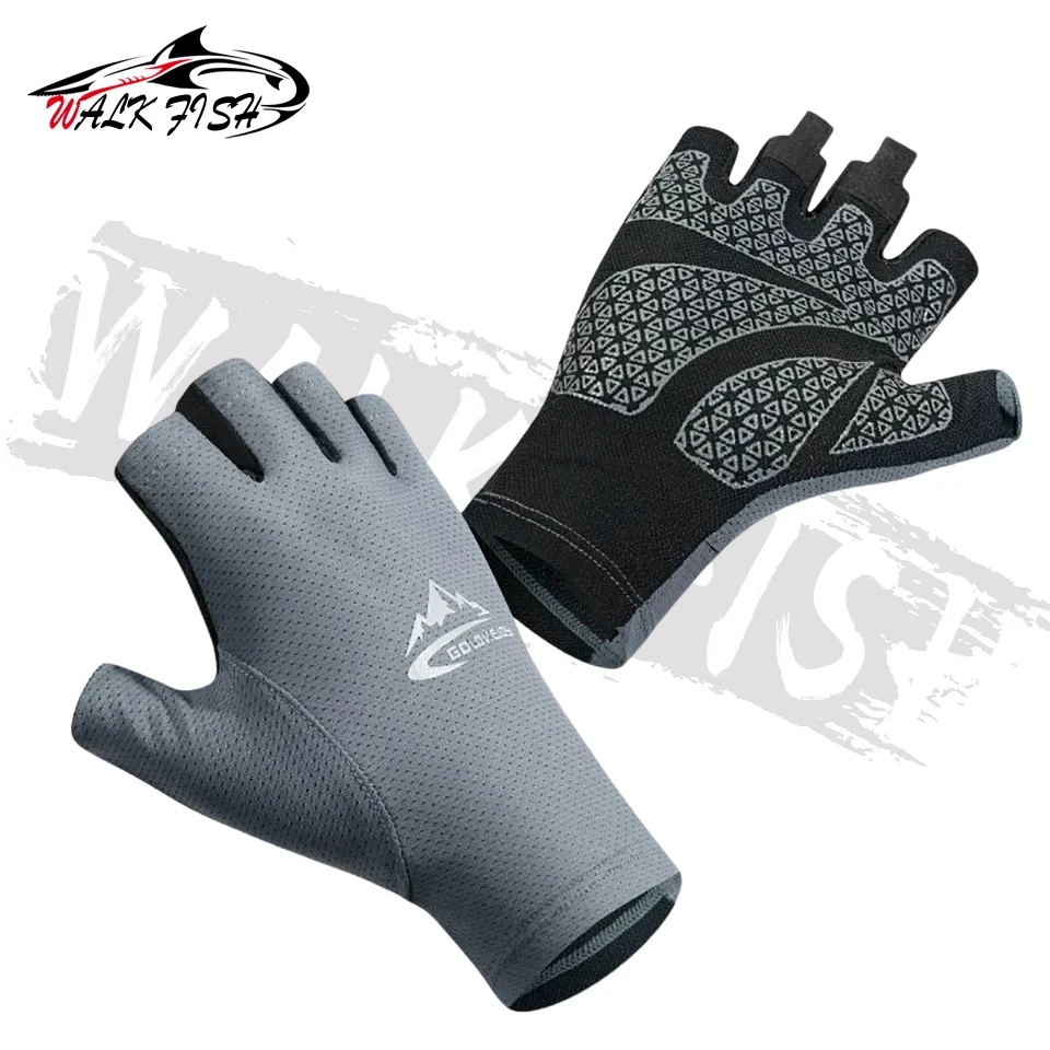 WALK FISH-guantes de pesca de seda helada, protección solar, antideslizantes, transpirables, medio dedo, para correr, pesca, Unisex - imagen 3