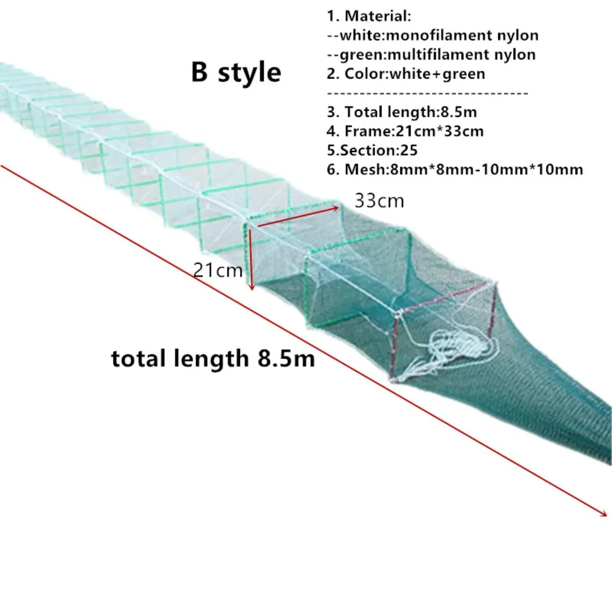 Jaula de pesca grande para camarones, red de pesca para exterior, trampa para peces, Crayfish, accesorios para exteriores, longitud de 6,5 m-9,5 m - imagen 3