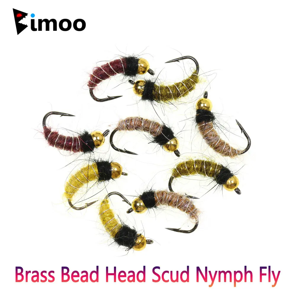 Bimoo 8PCS # 10 # 12 cabeza de cuentas de latón Scud ninfa mosca hundimiento rápido moscas húmedas gusano aritificial insecto para trucha Grayling Señuelos de pesca - imagen 2