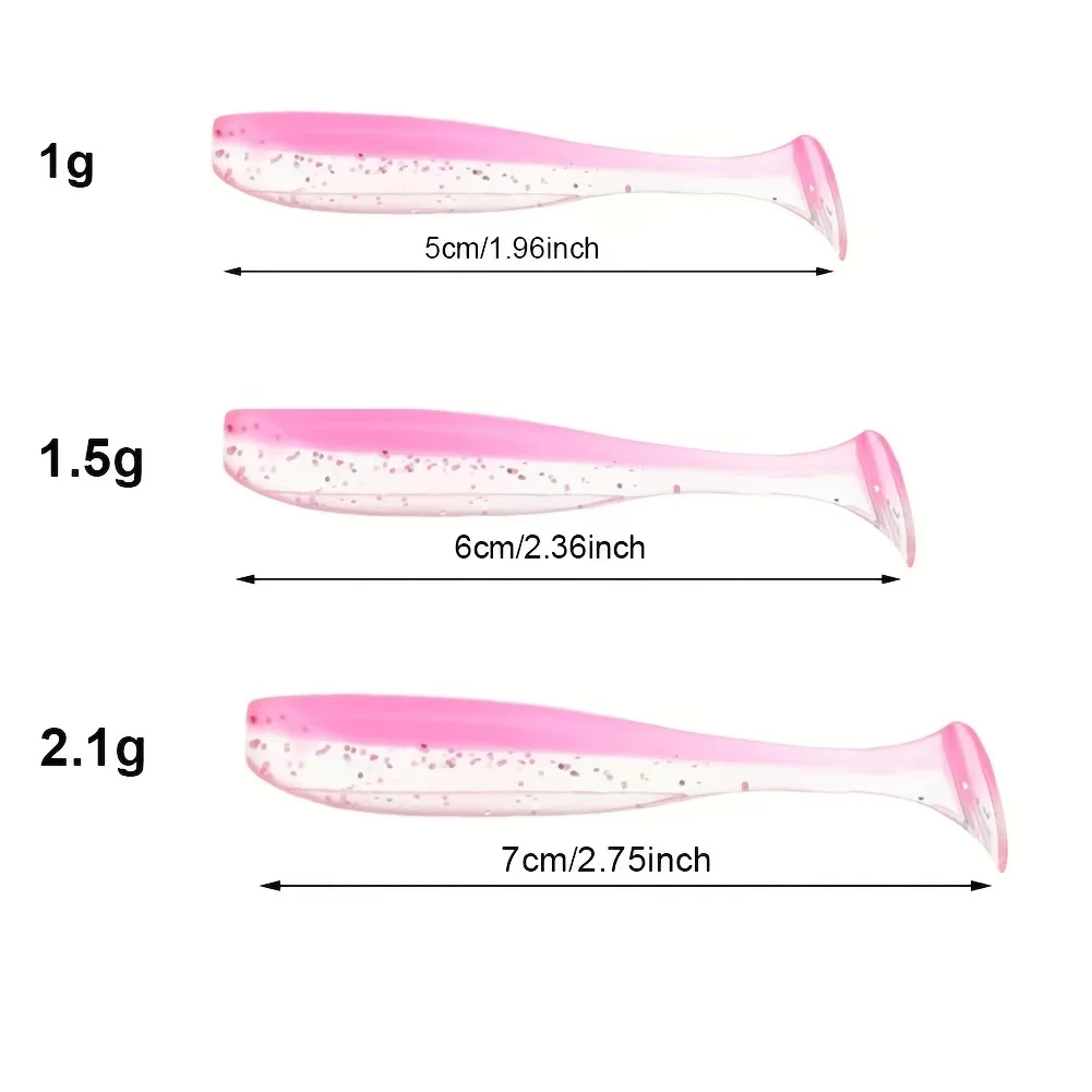 50pcs/box Fishing Lure T Tail Spinner Soft Artificial Bait Paddle Tail Soft Worm Carp Bass Freshwater Fishing Tackle Accessories - imagen 2