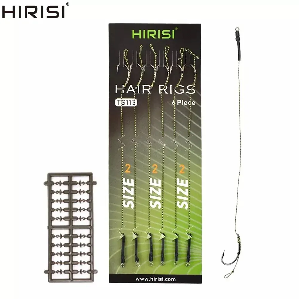 Hirisi-accesorios de pesca de carpa, 6 uds., aparejo para el pelo, juego de anzuelos de pesca listos, aparejo atado con sedal, anzuelo Boilie TS113 - imagen 4