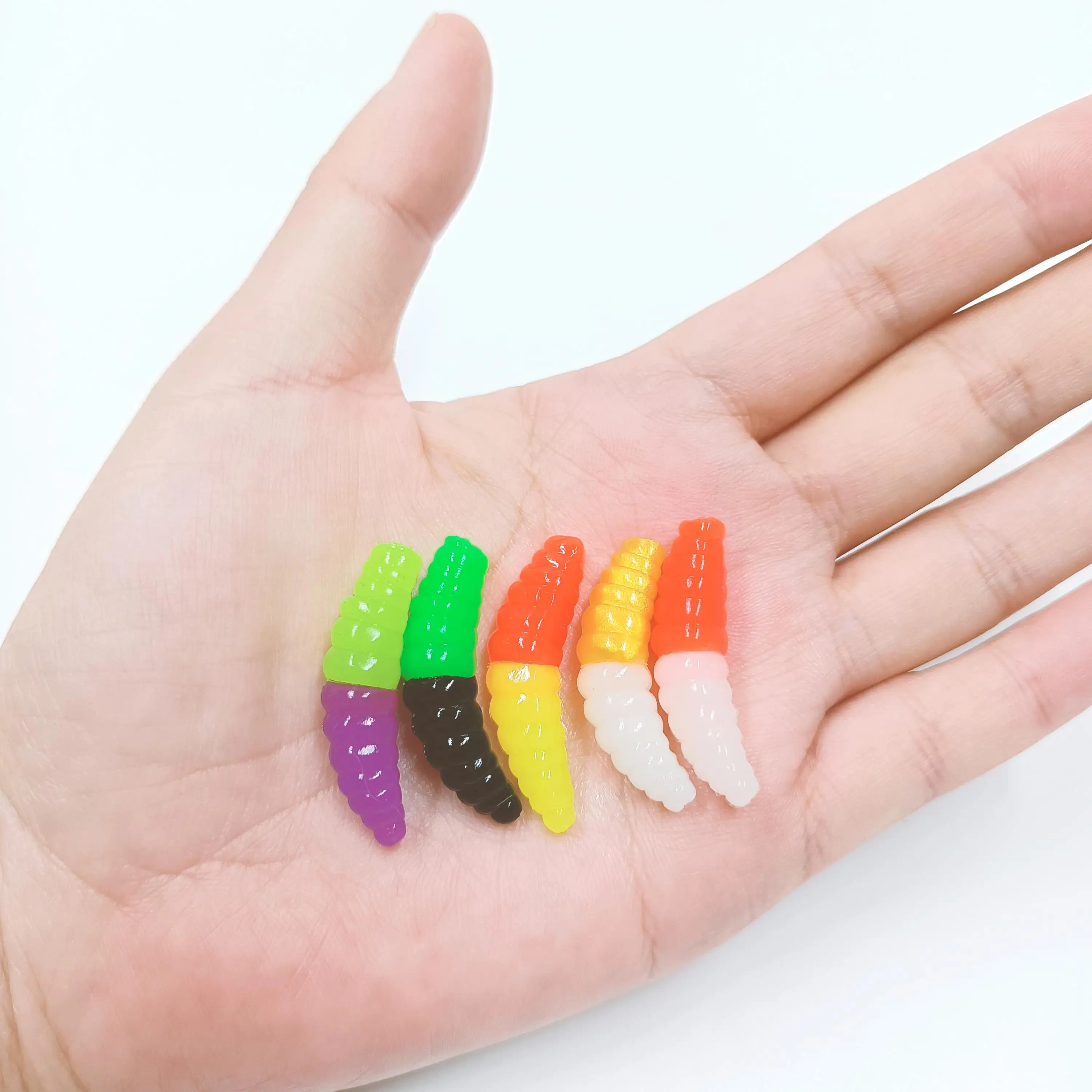 DUODUOYU 20 piezas 35mm gran doble Color suave gusano pan señuelo de pesca 1,4g cebo de gusano Artificial Jigging Wobblers aparejos de pesca de lubina - imagen 2