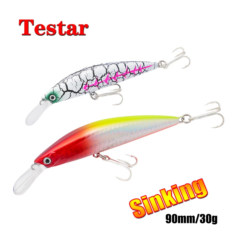 Testar-cebo de pececillo hundido, 90mm, 30g, Wobbles de fundición larga, Swimbait para Pesca en el mar, adecuado para Pesca de lubina