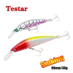 Testar-cebo de pececillo hundido, 90mm, 30g, Wobbles de fundición larga, Swimbait para Pesca en el mar, adecuado para Pesca de lubina