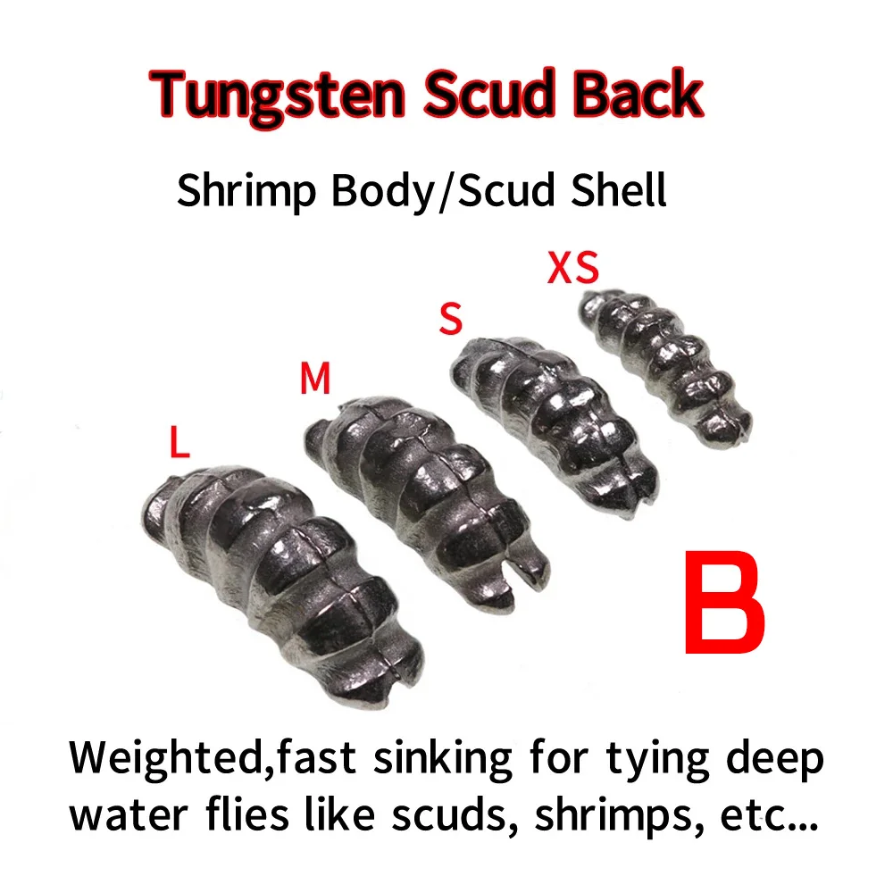 Bimoo12PCS XS S M L Ninfa Pesada Cuerpo trasero Jig espalda/cuerpo de camarón/carcasa Scud Material de atado de moscas de hundimiento rápido Color crudo 2 modelos - imagen 5