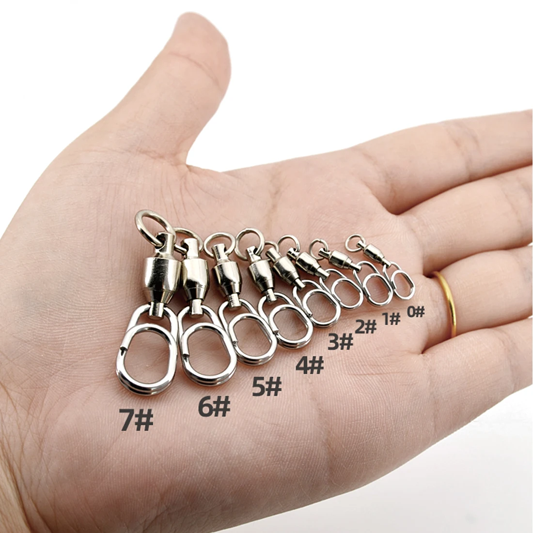 Conector giratorio de pesca de 9KM, 10 Uds., giratorios de pesca de acero inoxidable, rodamiento de bolas, Clip rápido, aparejos de pesca - imagen 5