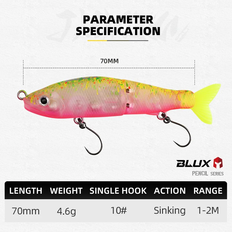 BLUX JACK CLAW 70S Joint Swimbait 70mm 4,6g hundimiento Minnow Wobbler señuelo de pesca cebo duro Artificial anzuelo único para trucha lubina - imagen 2