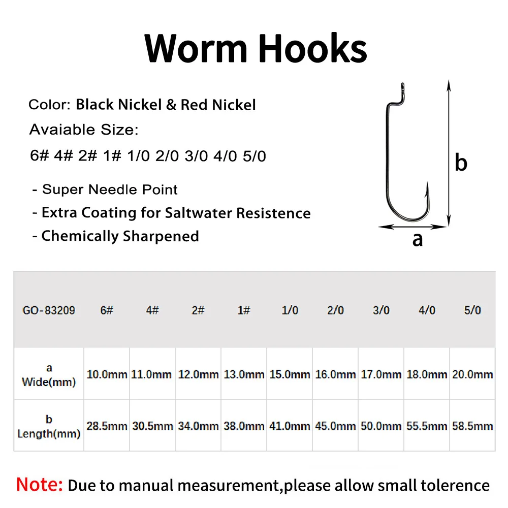 Elllv-anzuelo de gusano de manivela estrecha de acero con alto contenido de carbono, gancho de cebo suave para pesca de lubina, aparejo de Carolina, 6 # - 5/0 #, níquel negro y rojo, 20 piezas - imagen 2
