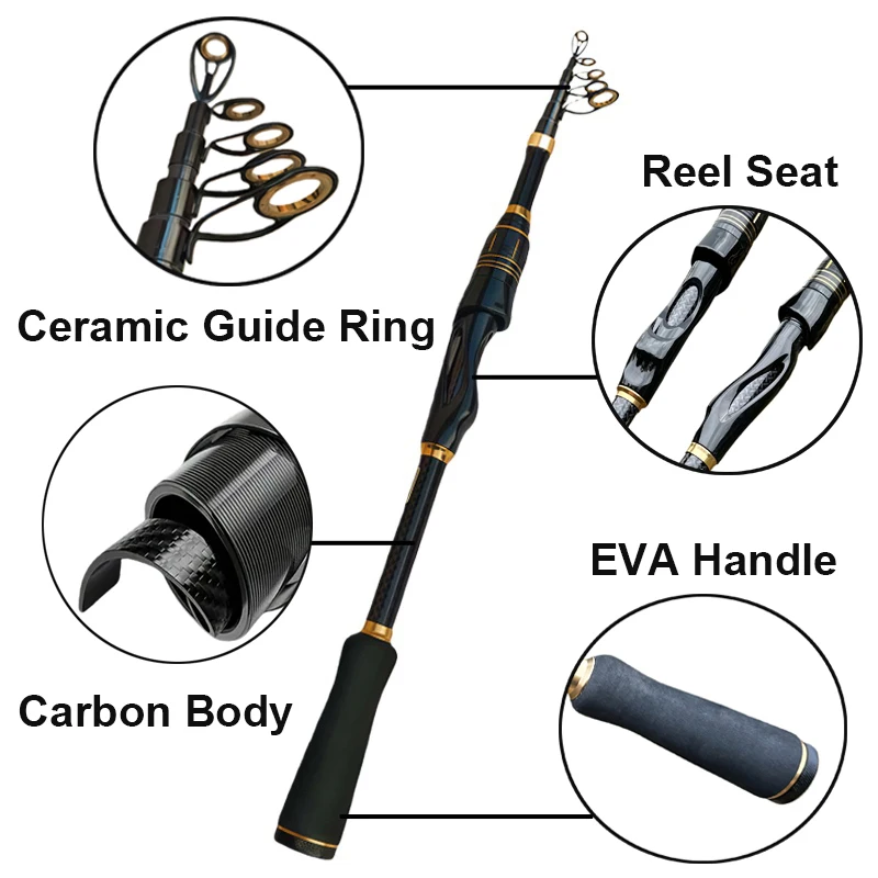 Caña de pescar giratoria corta portátil, longitud cerrada de 41-42cm con anillo guía de cerámica, caña de Surf de viaje de fundición larga para principiantes - imagen 5