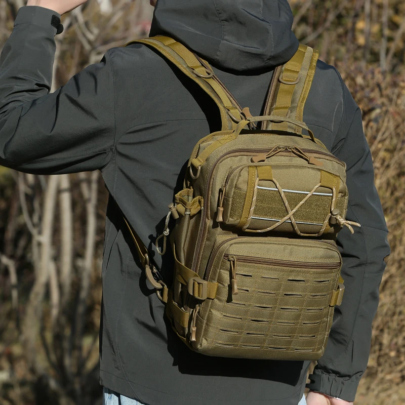 Mochila táctica de pesca con soportes para caña, bolsa de pecho, bolsa deportiva Molle para exteriores, organizador de señuelos, bolsa de almacenamiento para senderismo - imagen 3