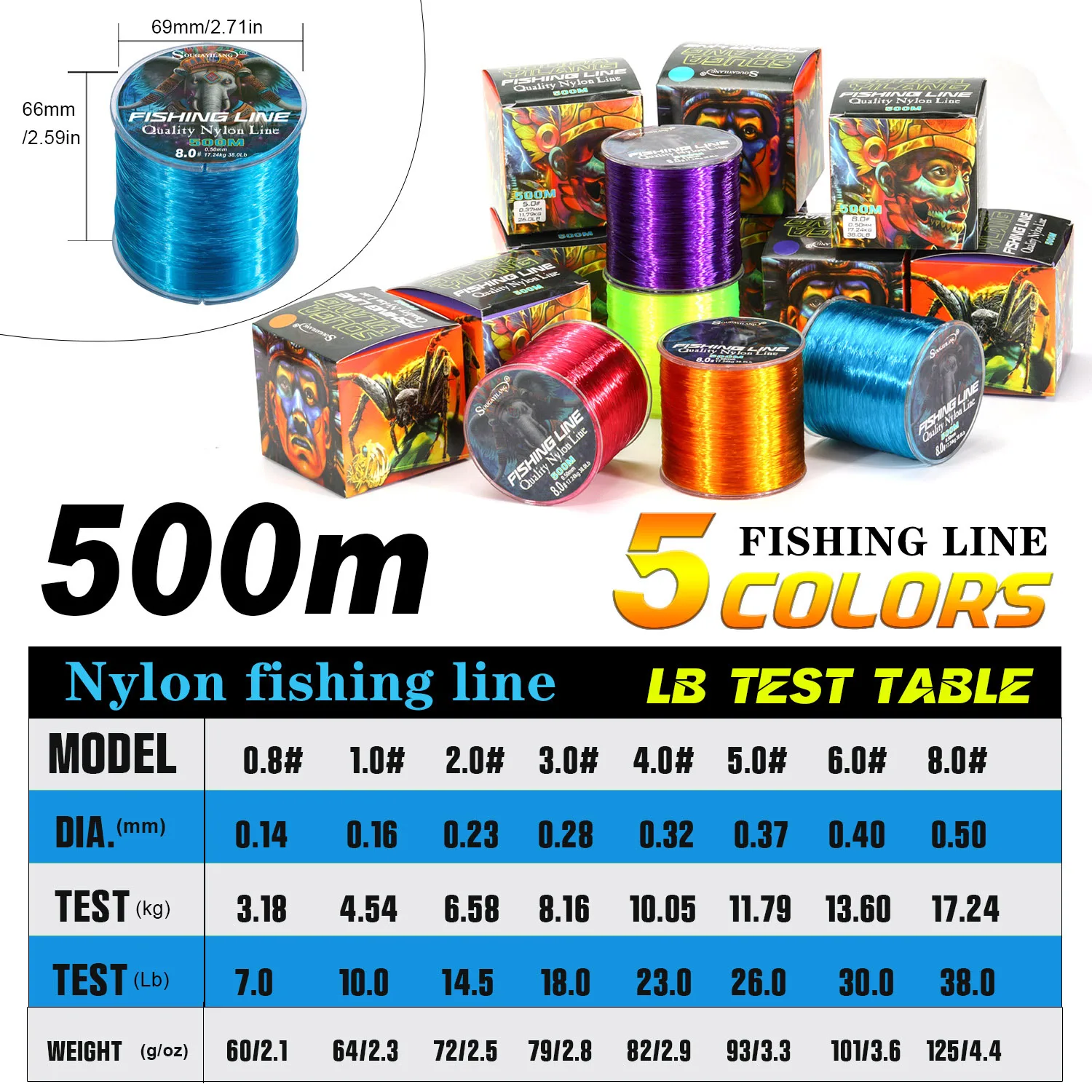 Sougayilang-sedal de Pesca de nailon de 500m, arrastre máximo de 7-38LB, revestimiento de monofilamento japonés, aparejos de Pesca de carpa - imagen 5