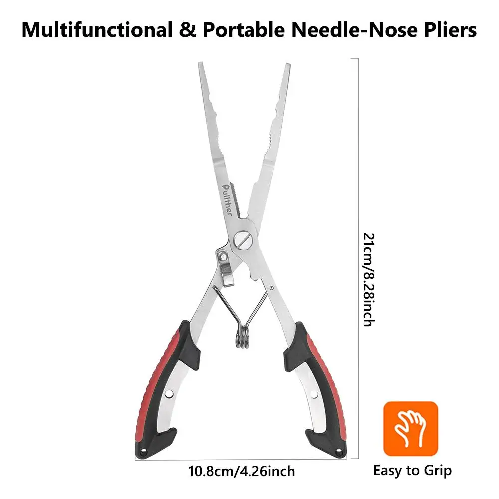 Alicates de pesca multifunción de acero inoxidable, alicates de gancho de pesca a prueba de herrumbre con punta de aguja, herramientas de pesca