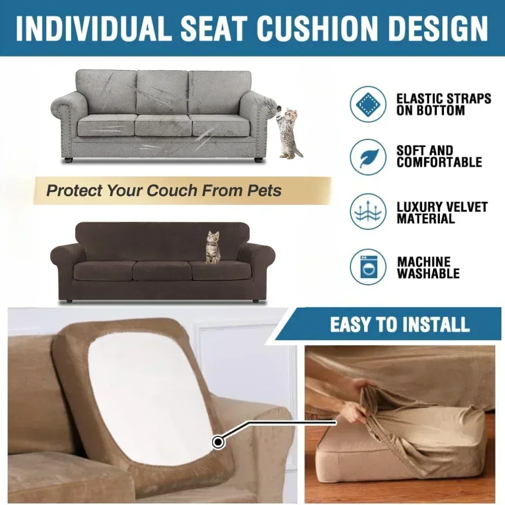 Funda de sofá de terciopelo grueso, funda de sofá de felpa elástica, funda de sofá moderna de lujo para cojín de sala de estar, Protector de muebles - imagen 4