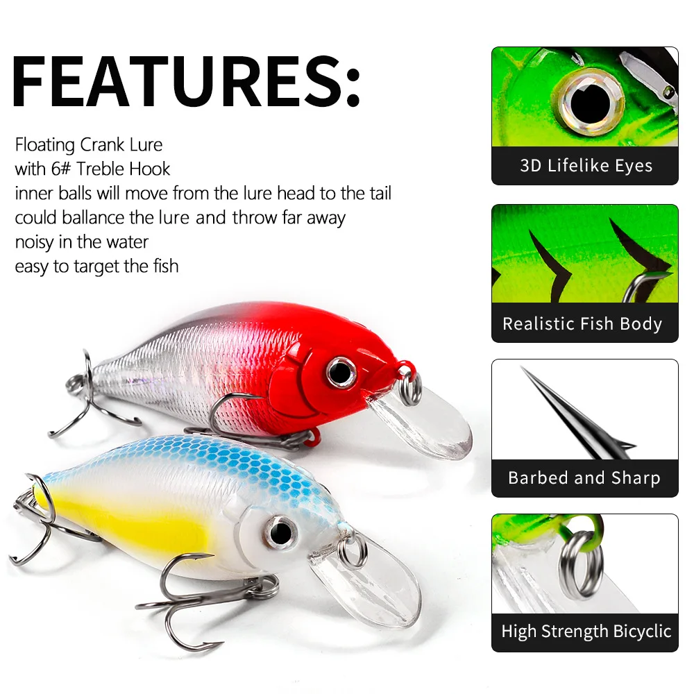 Señuelo de Pesca de 70mm y 13,04g, Mini señuelos de manivela para perca de Lucio, Crankbait flotante, aparejos de Pesca - imagen 5
