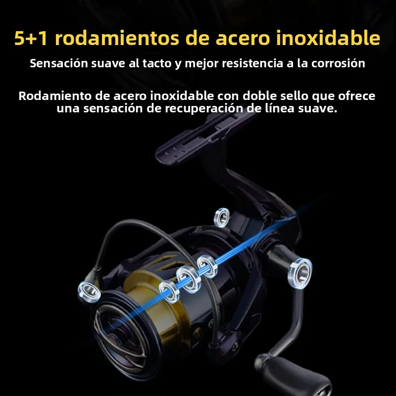 Carrete giratorio Huidiao tipo camaleón, carrete de pesca potente ultrasuave 5 + 1BB con respaldo cero, arrastre máximo de 8KG para pesca con señuelo - imagen 5