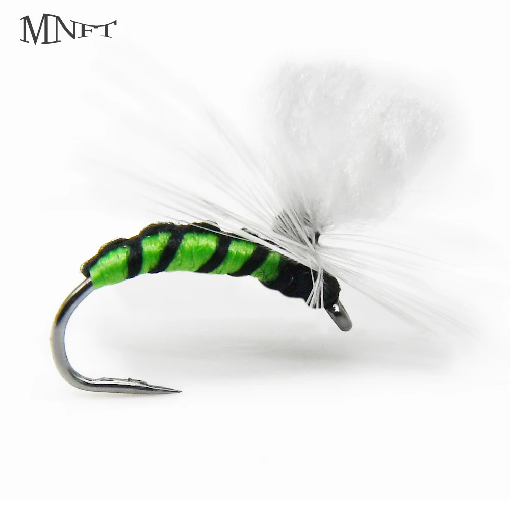 Anzuelo de mosca simple MNFT #11 para trucha – Verde/blanco
