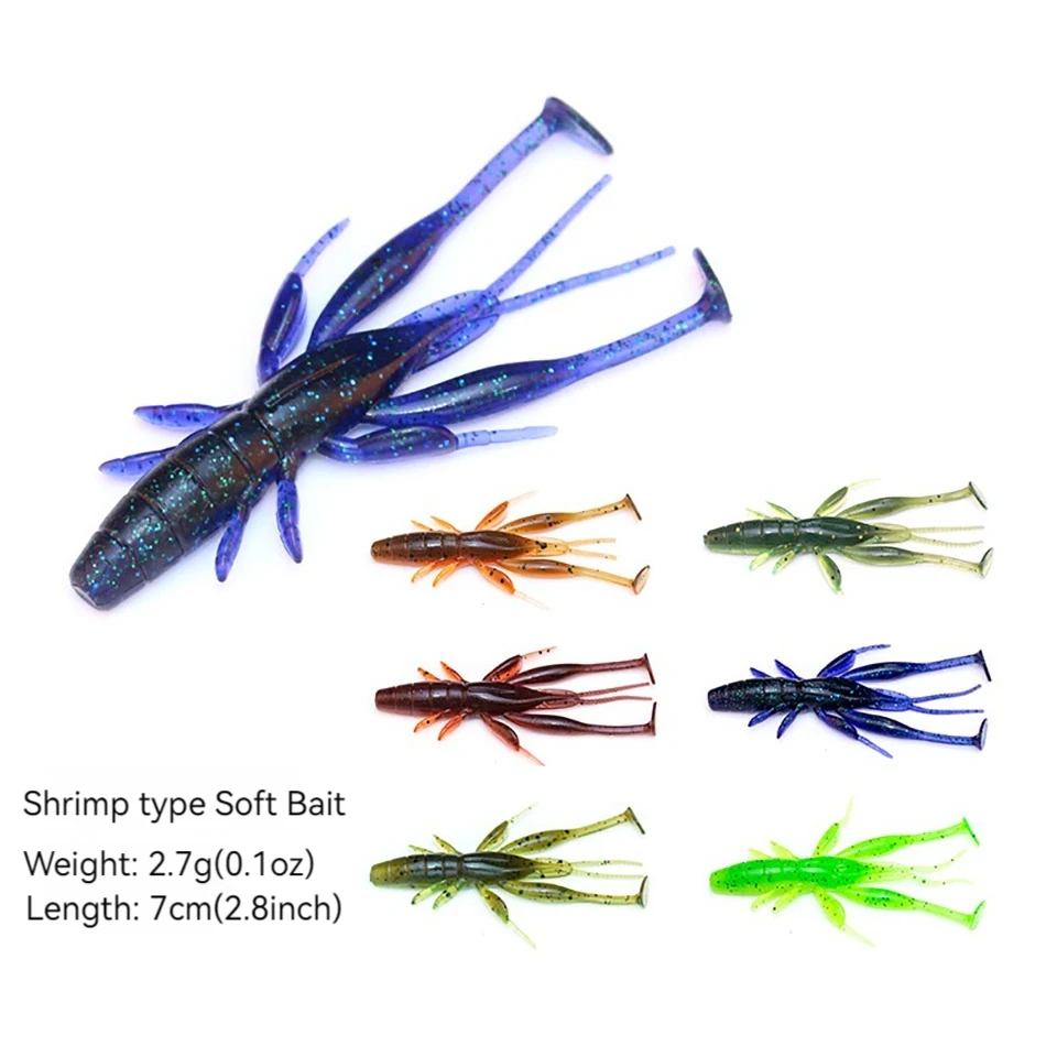 WALK FISH-señuelo de camarón flotante, 8 piezas, 70mm, 2,7g, TPE, cola en T, Wobbler, gusano suave de silicona, aparejos de pesca de lubina - imagen 2