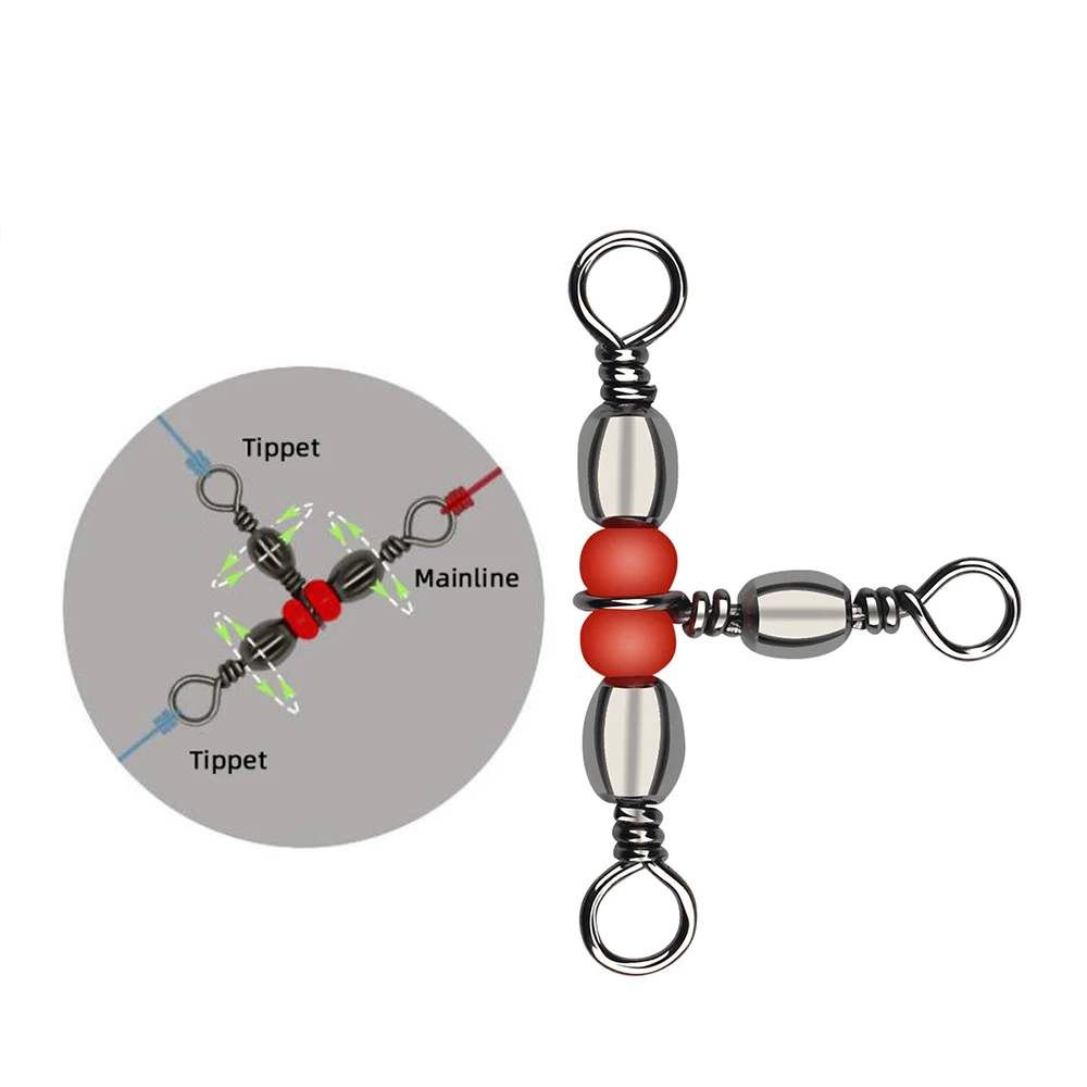 10 Uds. Conector de pesca de acero al carbono, anillo giratorio de barril de tres vías con cuentas, anzuelo, línea de señuelo, accesorios de pesca