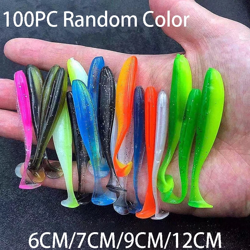 100 Uds cola en T 70mm 90mm 120mm sábalo gusano cebo suave cebo Artificial Swimbait cebo Wobbler cebos blandos deportes de pesca de silicona - imagen 2