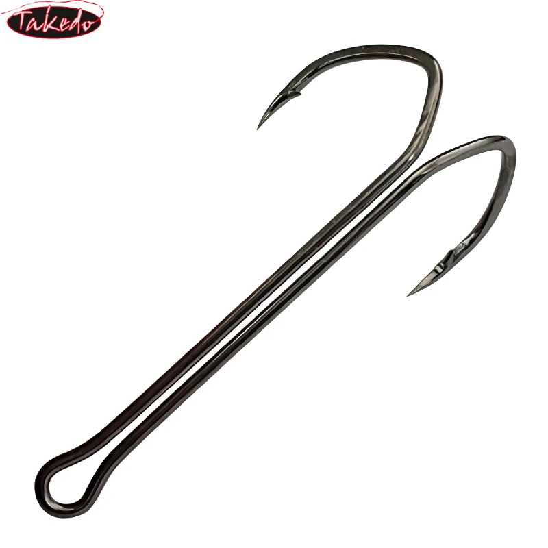 TAKEDO SDL-38BC Gancho Doble 6 # -4/0 anzuelo de pesca de níquel negro, anzuelo de pesca de caña larga, anzuelos de pesca de acero al carbono para señuelo de rana - imagen 5