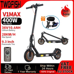 TWOFISH V1 MAX Scooter eléctrico 400W 36V10.4Ah 20km de alcance patinete eléctrico soporte aplicación 28 KM/H 9 "neumático plegable EScooter