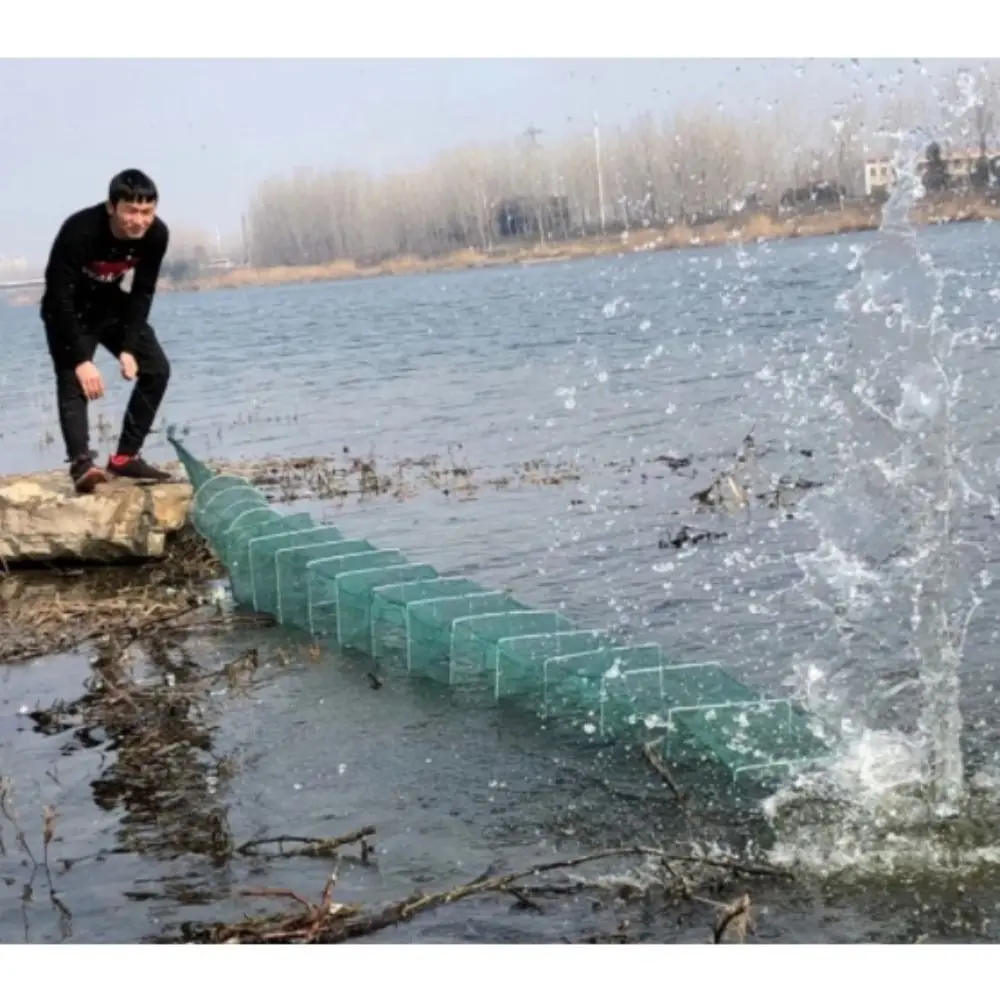 Trampa de pesca mágica de malla de nailon duradera, red de pesca negra de 17 secciones + 10 agujeros, plegable, fácil de lanzar, red para peces de cangrejo al aire libre - imagen 3