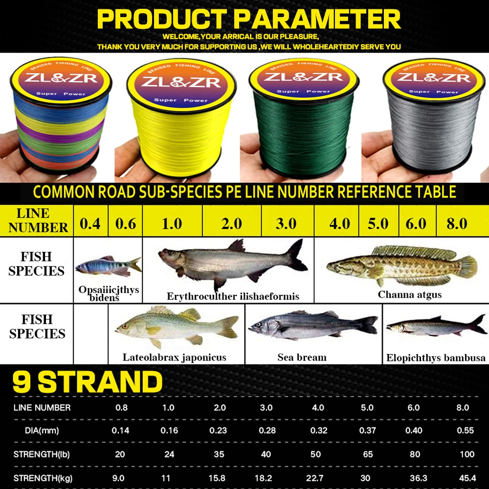 ZLZR Braided Fishing Line 9 Strands 100M Carp Fishing Line Saltwater Fishing Weave PE Multifilament X9 4 Color - imagen 2