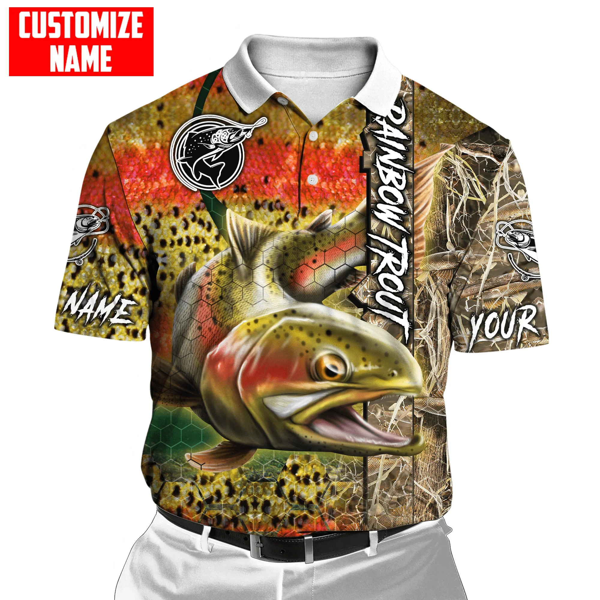 PLstar Cosmos nombre personalizado bagre pesca 3D completamente impreso hombres polos Casual solapa camisa de manga corta PLP02 - imagen 3